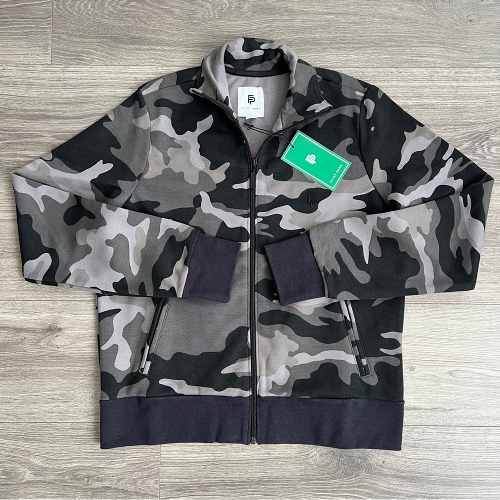 FLINT PARK Court Full Zip Jacket Womens Medium Camo Black Tenniscore Athleisure